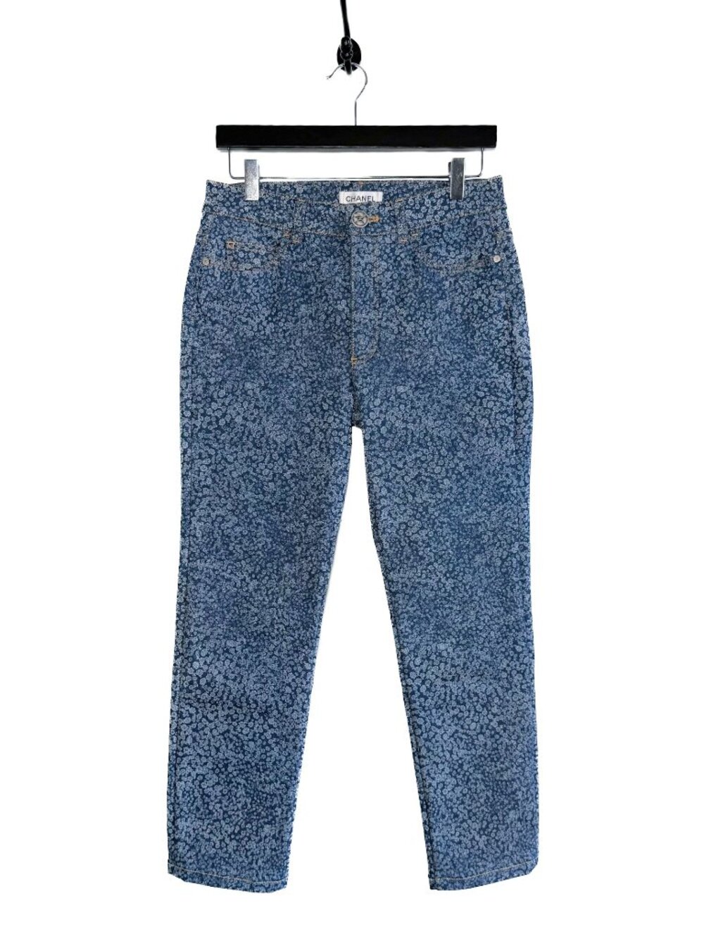 Chanel 2021 Mini CC Camelia Print Blue Denim Jeans
